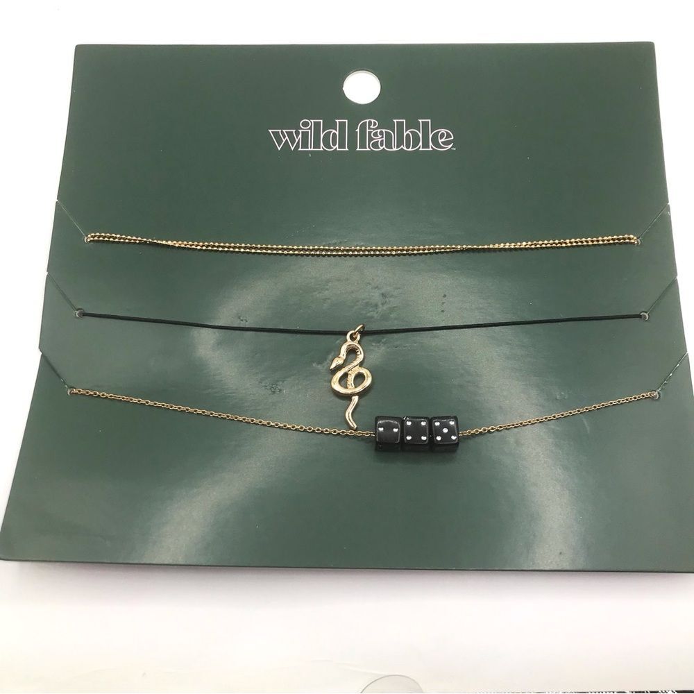 Wild Fable Gold and Black Pendant Charm Necklace Set